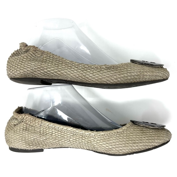 Tory Burch Reva Storm Grey Leather Distressed Python Snake Ballet Flats Size 8.5 - Picture 6 of 10